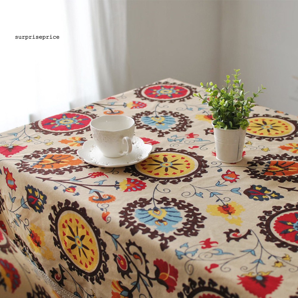 Khăn Trải Bàn Họa Tiết Hoa Hướng Dương Bằng Cotton Và Vải Lanh