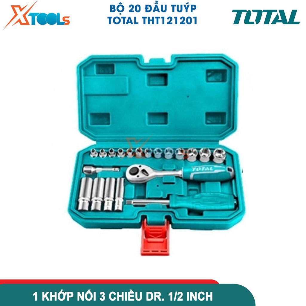 Bộ tuýp 20 chi tiết TOTAL THT121201, Bộ cần siết 2 chiều kèm đầu tiếp kích thước 1/2 mở bu long đai ốc-CHÍNH HÃNG-XTOOLS