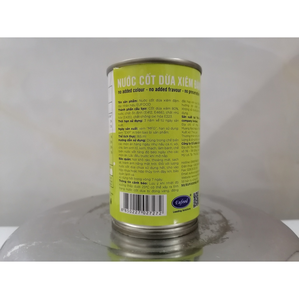 [Hộp Nhỏ 165ml (DỪA XIÊM)] NƯỚC CỐT DỪA ĐẬM ĐẶC [Thailand] EUFOOD Coconut Cream (euf-hk)