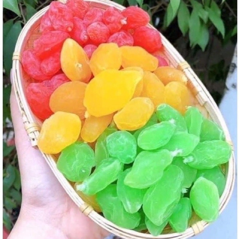 ô mai xí muội mix 3 vị , xí muội đào vàng, xí muội đào xanh, xí muội đào hồng phấn( hũ 500gr)