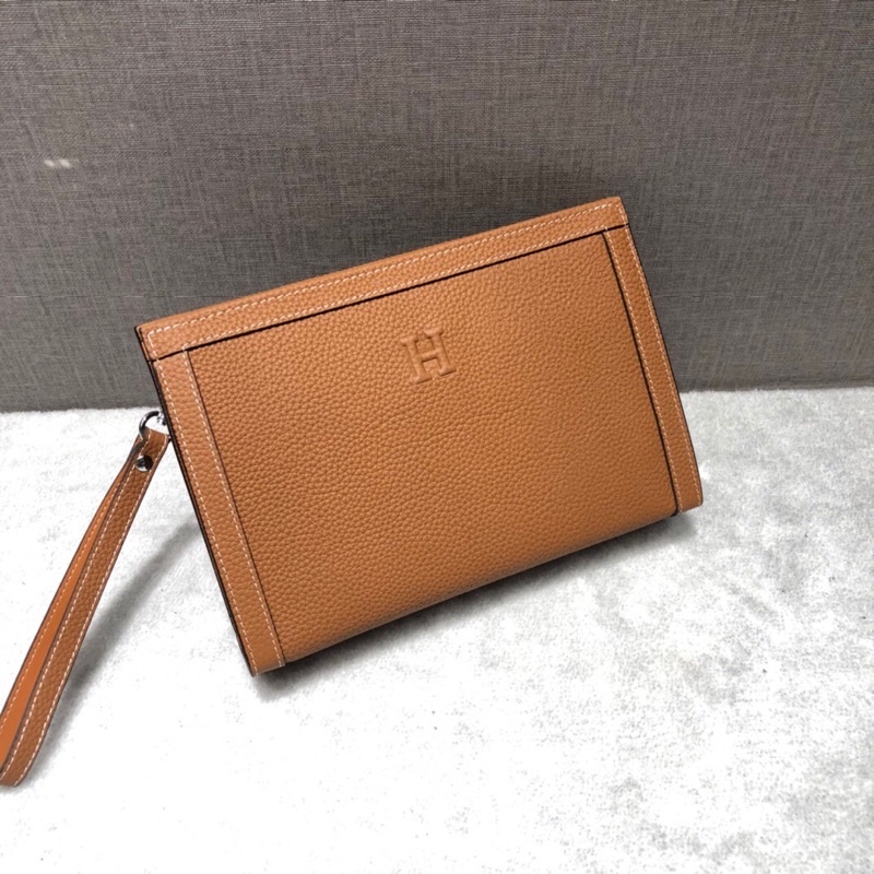 Clutch nam da thật nhập khẩu màu trơn đơn giản thương hiệu cao cấp Hermes HM da thật nhập khẩu