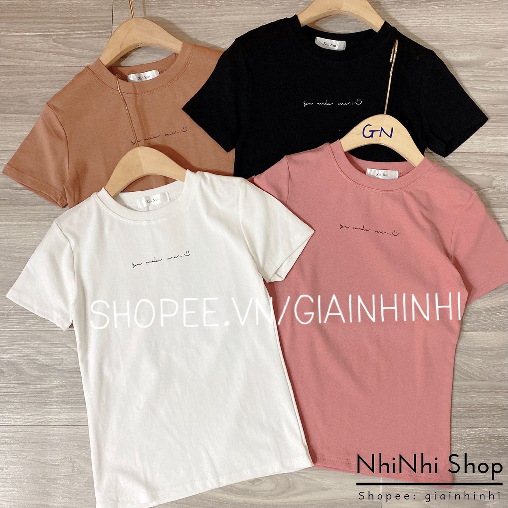 Áo thun cổ tròn dáng ôm xin xin 1 dòng chữ, Áo phông dáng basic XX8131 - NhiNhi Shop
