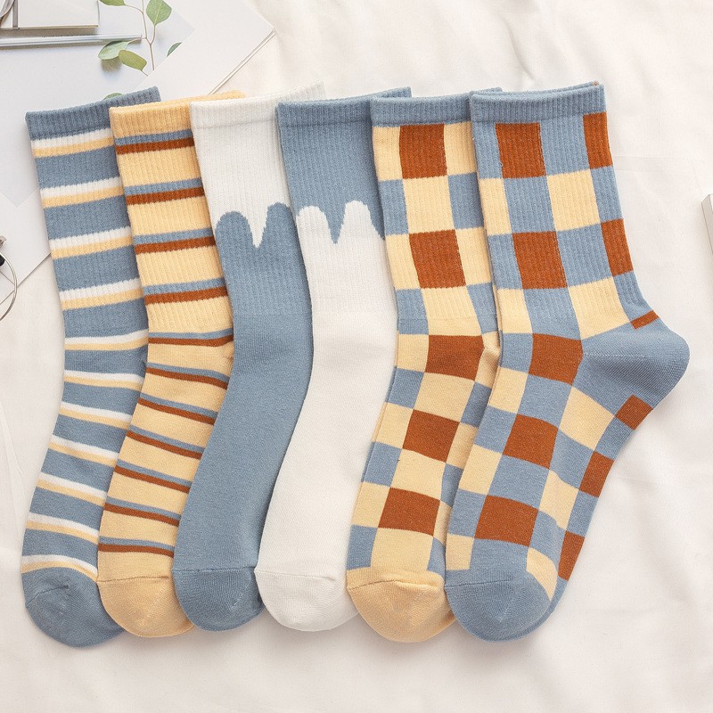 Tất vớ cổ cao nam nữ unisex sọc caro Date84Store