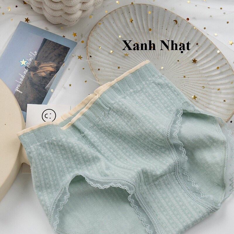 Quần lót nữ cotton cạp cao co giãn 4 chiều viền ren gam màu xinh xắn T138
