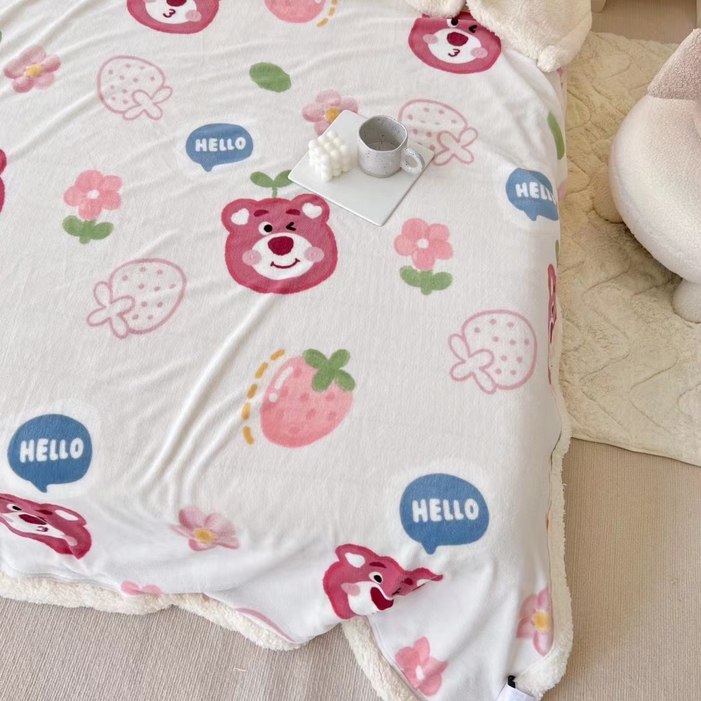 Chăn Lông Cừu Hoạ Tiết Xinh Xắn Dễ Thương Ấm Áp, Chăn Lông Cừu Họa Tiết Vintage Siêu Ấm Kích Thước 2mx2m3