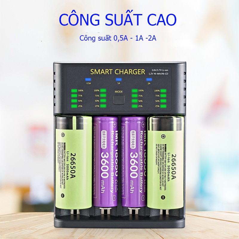 [Hàng chuẩn Smart Charger] Bộ sạc pin AA 18650 Bmax-M04 đa năng thông minh tự ngắt, phù hợp với hầu hết các loại pin