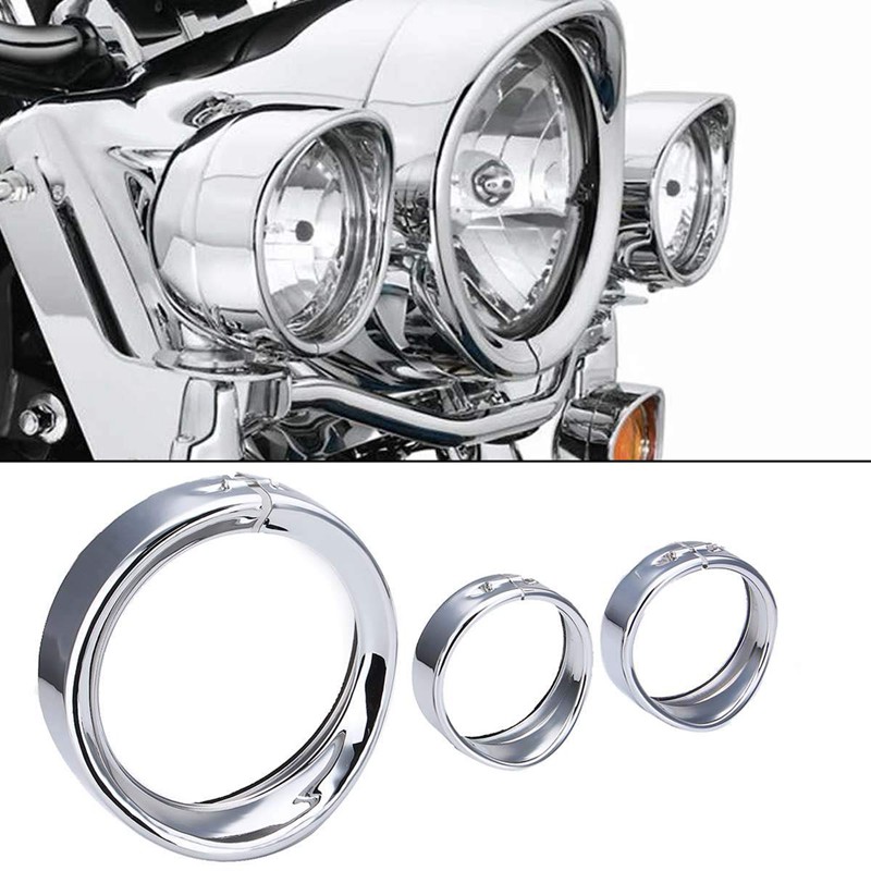 Motorcycle 7 Inch + 4.5 Inch Headlight Trim Ring Visor Style for Touring Road King Electra Glide Sof