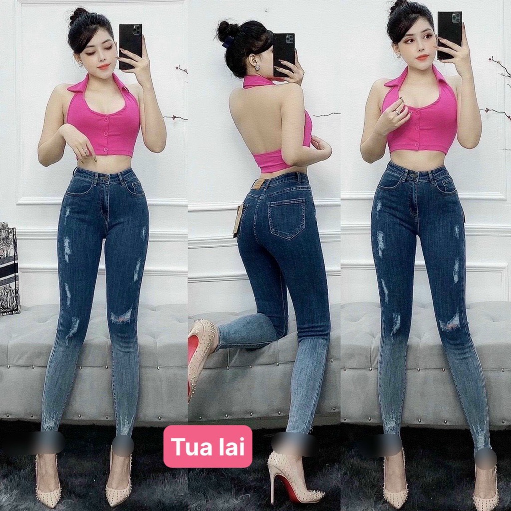 quần jean dài lưng cao co dãn was màu đậm nhạt