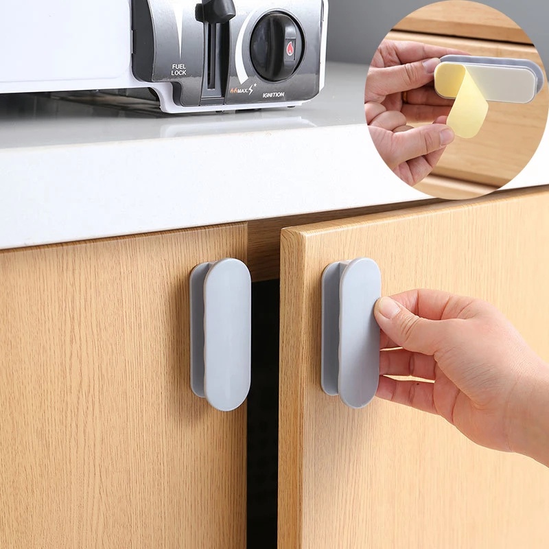 Set 2 Tay Nắm Ngăn Kéo / Cửa Tủ Bằng Nhựa Tự Dính Không Cần Khoan Lỗ