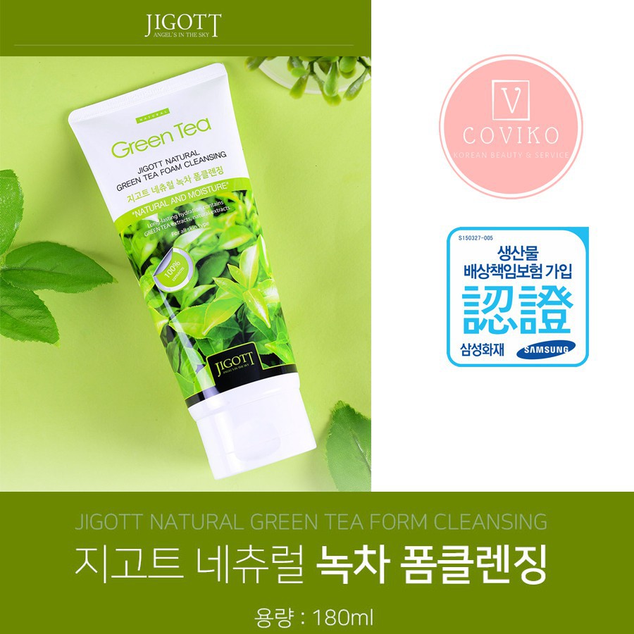 [Mỹ Phẩm Hàn Quốc]Sữa Rửa Mặt Chiết Xuất Trà Xanh Jigott Natural Green Tea Foam Cleansing 180ml