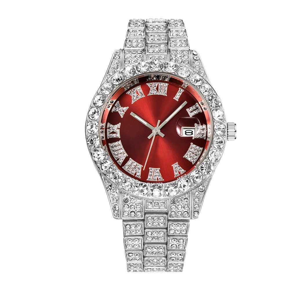 Đồng hồ nam sang trọng Rhinestone Dây đeo bằng thép không thấm nước kim cương
