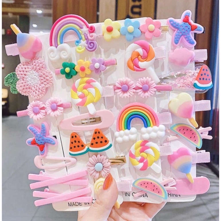 Kẹp tóc cho bé ❤️𝑭𝒓𝒆𝒆𝒔𝒉𝒊𝒑❤️ Set kẹp tóc cho bé gái 14 chi tiết nhiều màu sắc họa tiết dễ thương