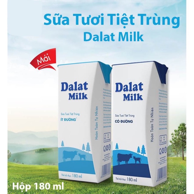 Sữa Tươi Tiệt Trùng Dalatmilk Không Đường 48 Hộp 180m