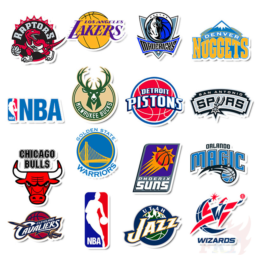 Bộ 32 miếng hình dán trang trí họa tiết logo đội bóng rổ NBA đẹp mắt