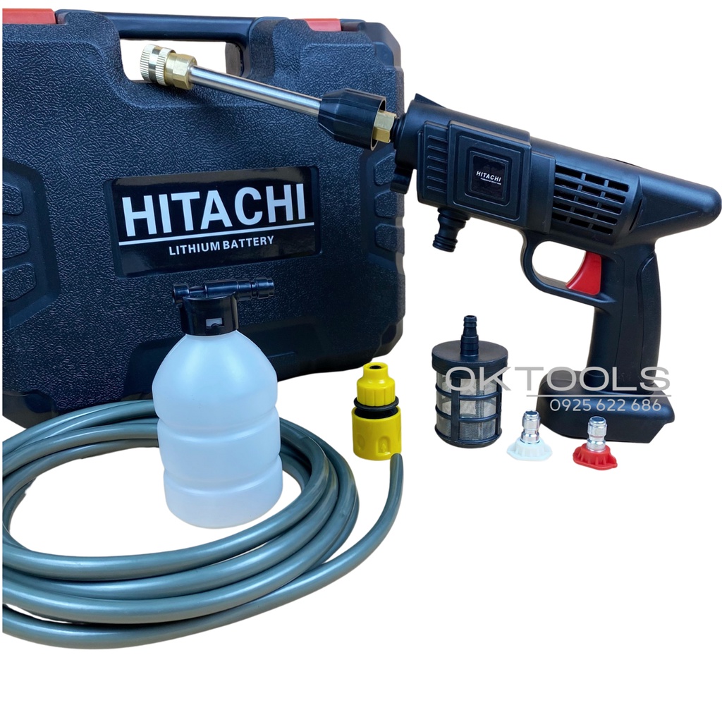 Máy rửa xe dùng pin mini Hitachi 199v, Máy xịt rửa tăng áp lực cao 1400W