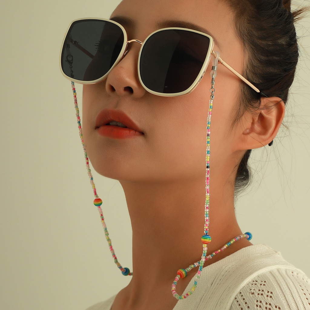 Dây Đeo Mắt Kính Xỏ Hạt Màu Cầu Vồng Trong Suốt Chống Trượt Thời Trang Cho Nữ
