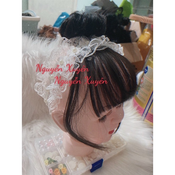 Turban / băng đô tóc giả tiểu thư cho bé
