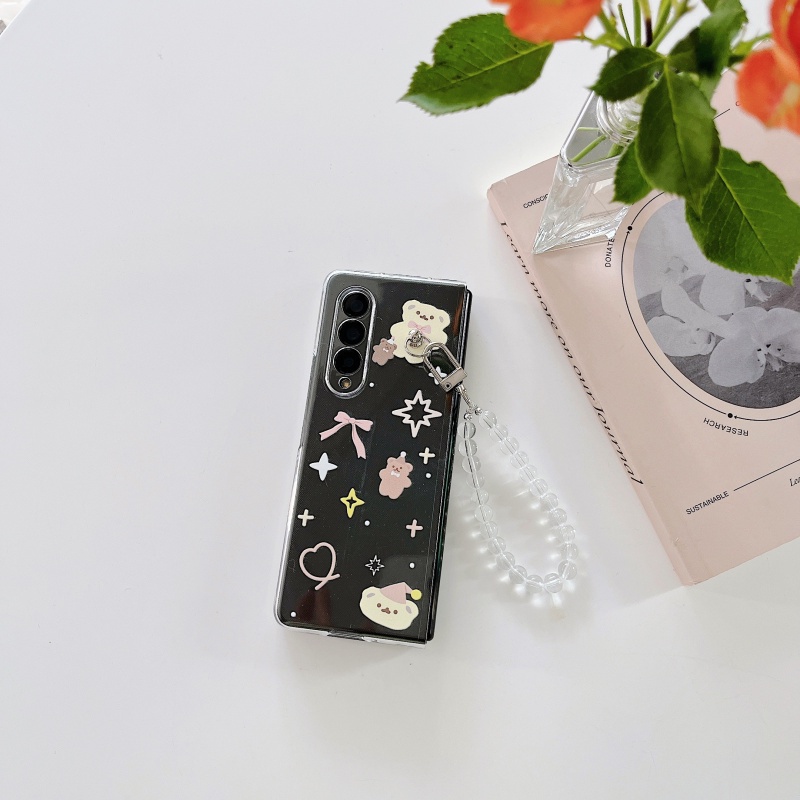 Ốp Điện Thoại Chống Sốc Vẽ Hình Dâu Tây / Thỏ / Gấu Có Dây Xích Treo Nửa Cho Samsung Galaxy Fold 3 5