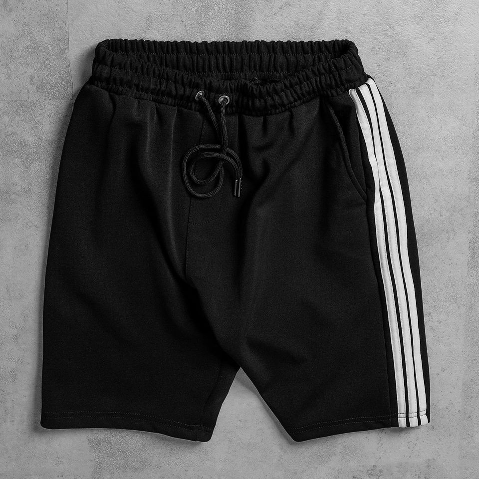 Quần short thun Đen 3 sọc unsiex chất poly co giãn mạnh thể thao tập gym