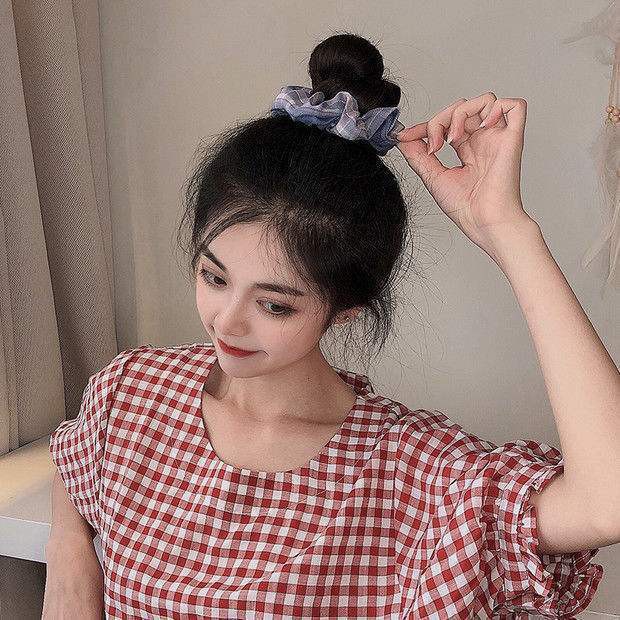 Dây buộc tóc co giãn họa tiết sọc caro phong cách Hàn Quốc thời trang cho nữ