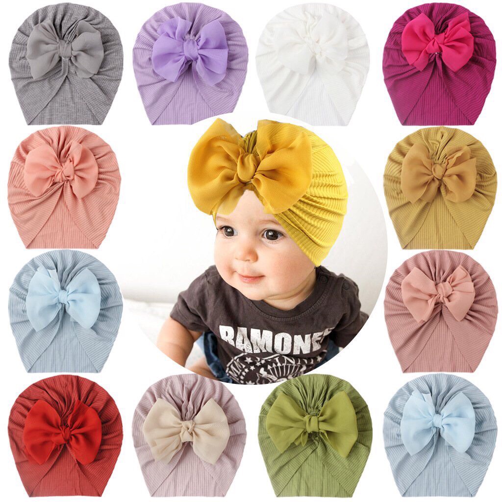 Mũ Turban Bé Gái Thắt Nơ Lớn Đơn Giản Xinh Xắn Dành Cho Bé Từ 6th