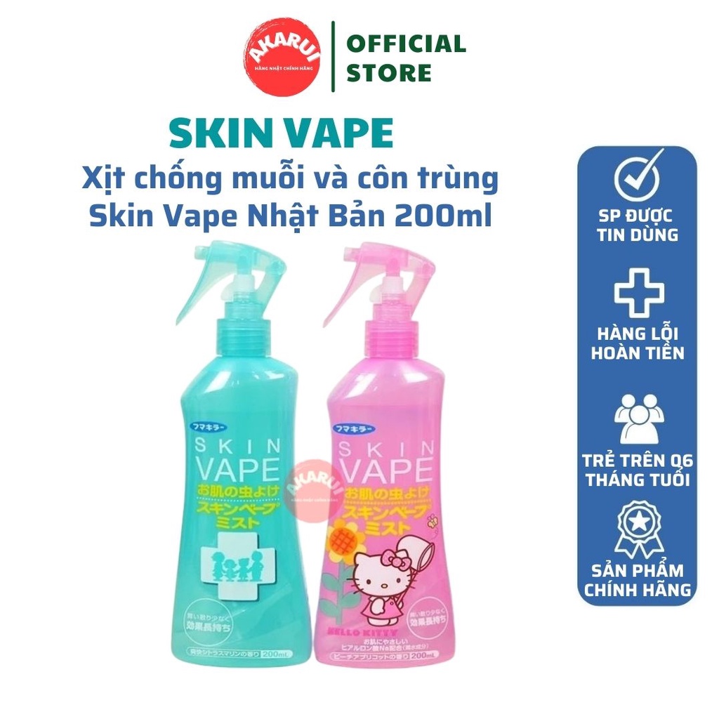 Xịt chống muỗi và côn trùng Skin Vape Nhật Bản 200ml (Chai xanh)