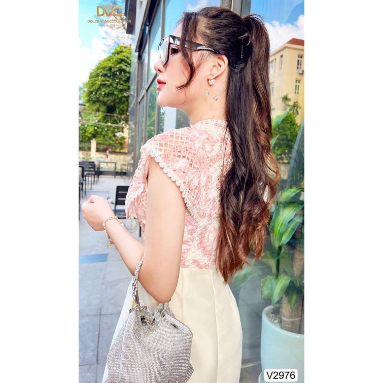 V2976 Váy liền áo ren chân váy tafta dáng A ngắn sang chảnh -  Dolce viva colection