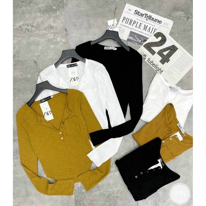 ÁO THUN GÂN TAY DÀI TÚI NÚT CÀI Chizi Shop