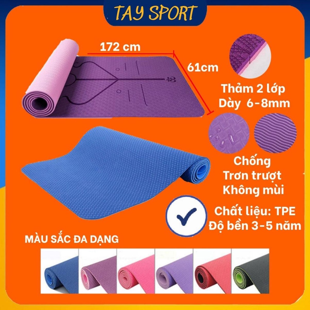 Thảm yoga định tuyến Thảm tập gym chống trượt tập thể dục tại nhà 2 lớp 6mm và 8mm chất liệu TPE