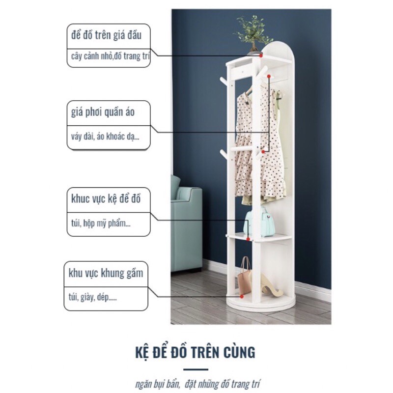 siêu rẻ❤️ cao 1m70 Gương toàn thân, thân gỗ Xoay 360 độ, decor nhà cửa kèm móc treo đồ tiện lợi