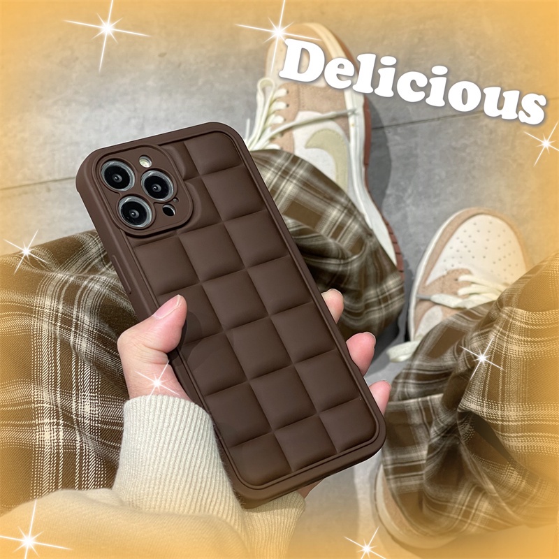 Ốp Điện Thoại Dẻo Hình Vuông Màu Socola Độc Đáo Chống Sốc Cho iPhone 14 13 12 11 Pro X XS MAX XR