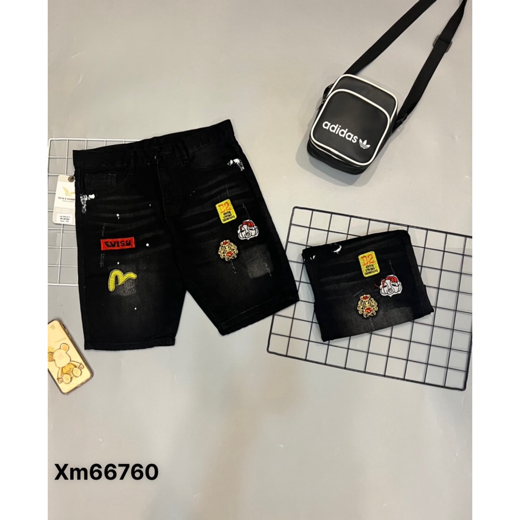 Quần short nam jean đen rách co giãn cao cấp thêu logo vải dày đẹp mẫu mới nhất AHFASHION