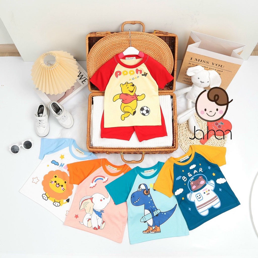 Đồ bộ mặc hè cho bé, Bộ thun lạnh cộc tay in nhiều hình đáng yêu, phối màu đẹp cho bé từ 8-18kg