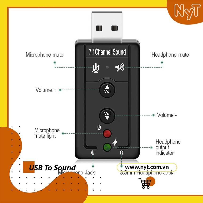 Bộ Chuyển USB Sang Sound Tai Nghe ( Mic Và Audio )- Hỗ Trợ Âm Thanh 7.1 Cực Chất