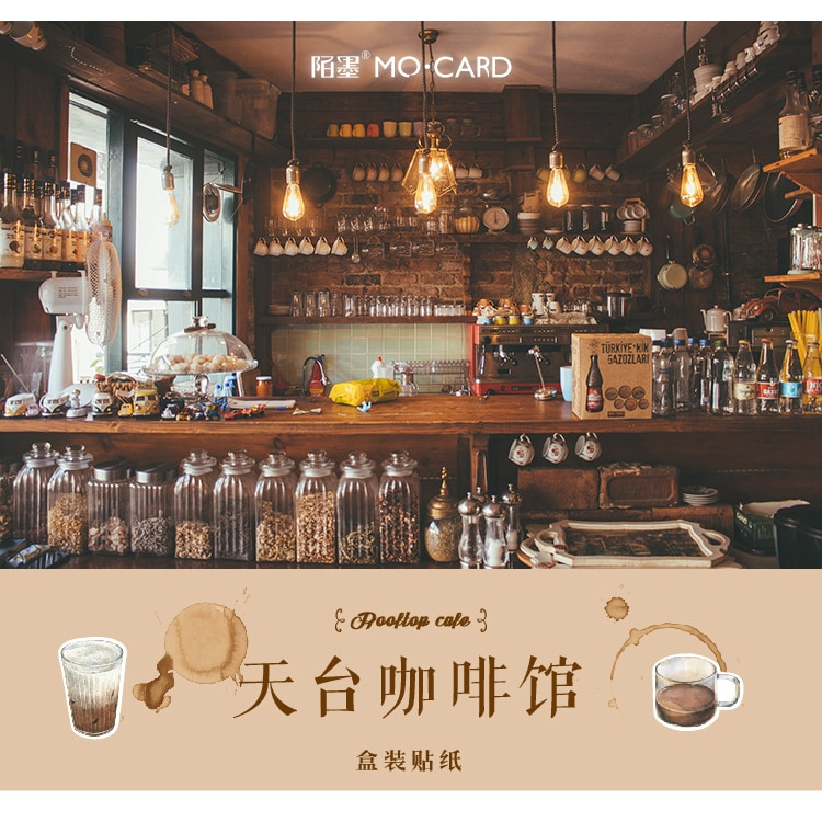 46 Miếng dán trang trí họa tiết cốc cà phê vintage
