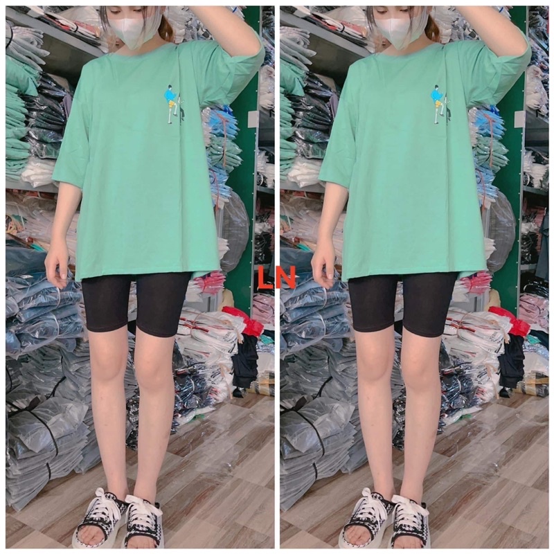 Sét áo logo 2 người + quần legging lửng TH6