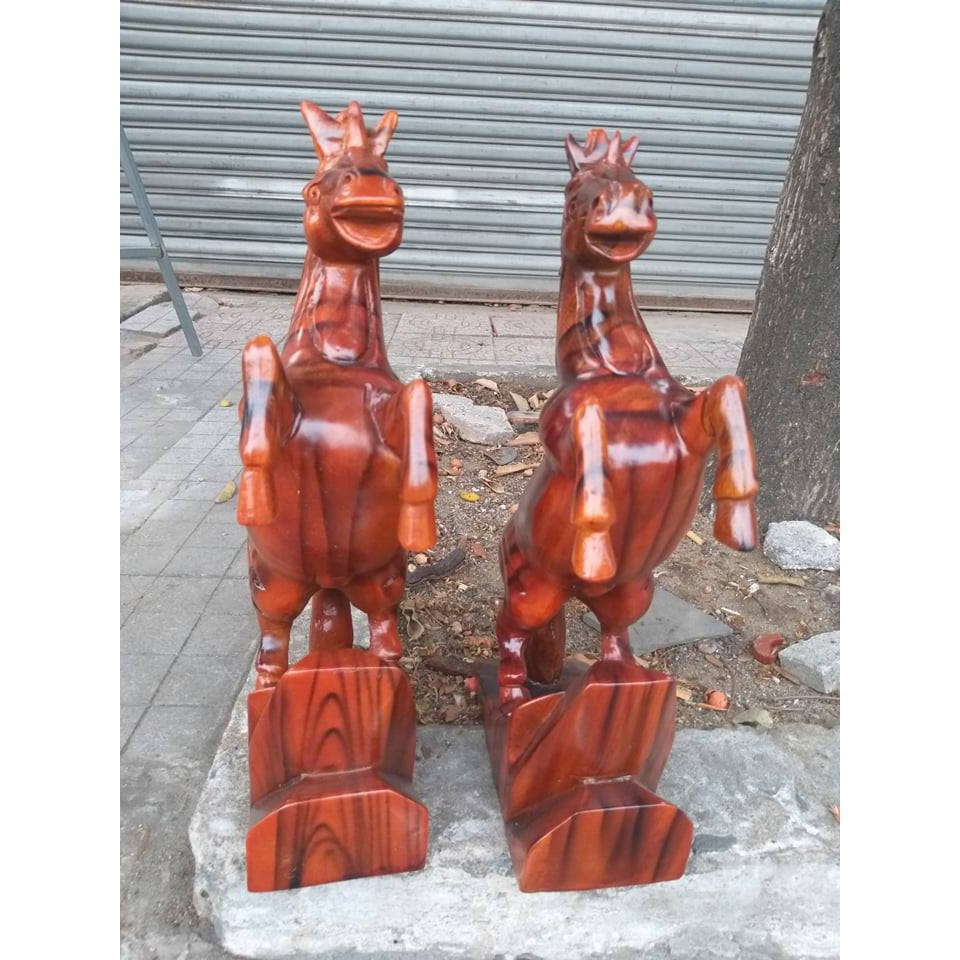 Mỹ Nghệ Bắc Ninh  Cặp ngựa gỗ xoan đào cao 40cm