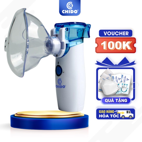 Máy Xông Mũi Họng Cầm Tay Chido CN Nhật Bản 2 mặt nạ silicon dùng cho người lớn và trẻ em nhỏ gọn tiện mang theo