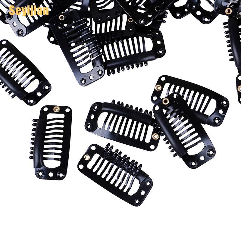 Bộ 10 / 100 Kẹp Tóc Giả 9 Răng Màu Đen Bằng Cao Su