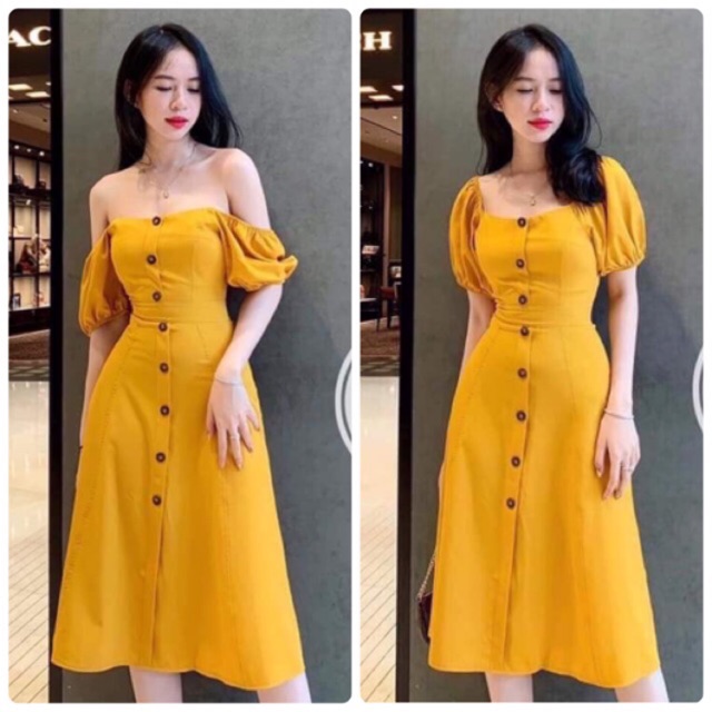 ĐẦM MAXI VÀNG CỔ U
