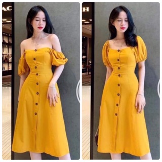 Đầm maxi vàng cổ u