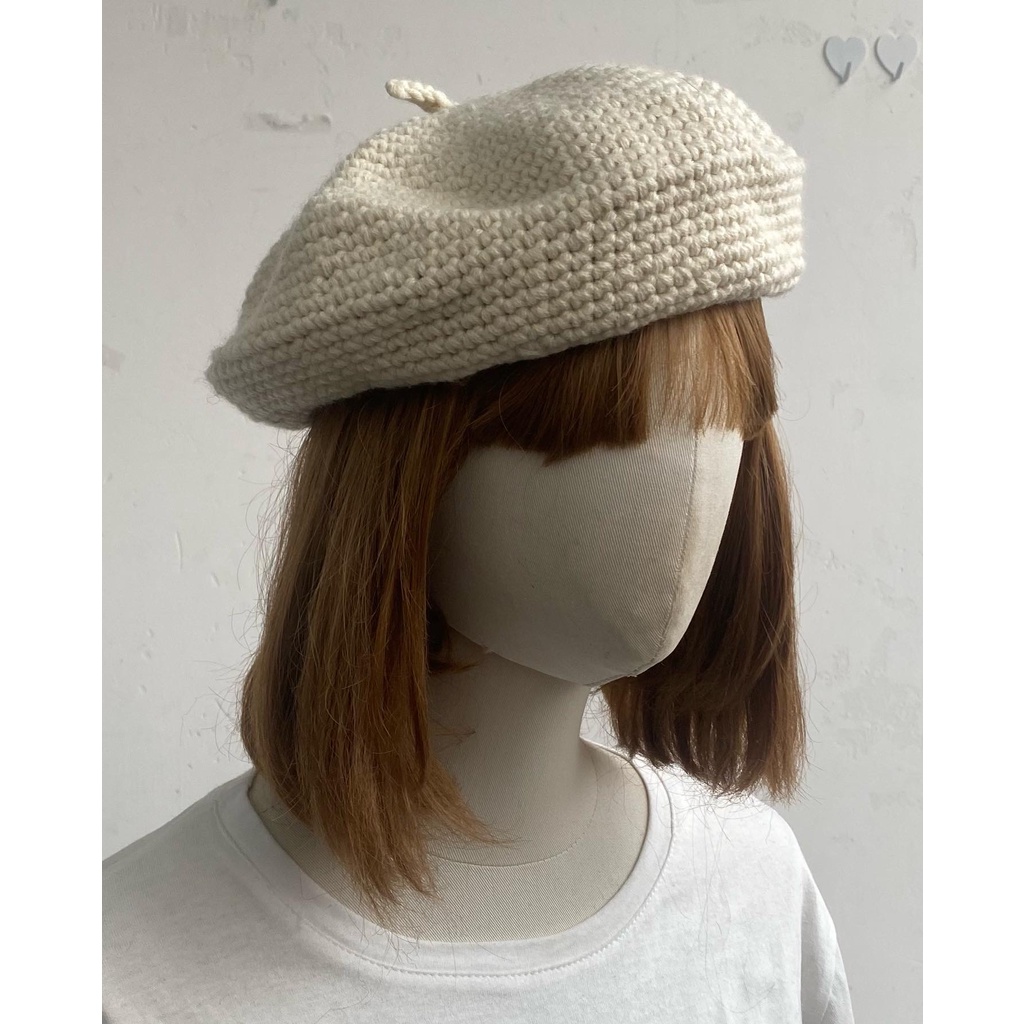Nón beret len móc có chóp vintage - N221