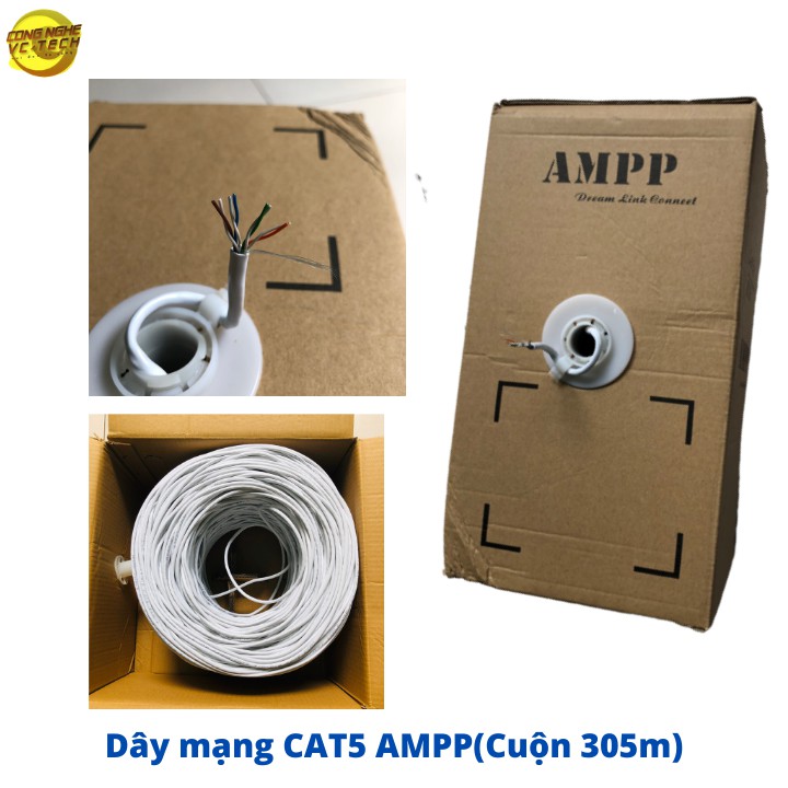 Dây Cáp Mạng AMPP CAT5E Màu Trắng-Cuộn 305M-Đảm bảo tín hiệu ổn định trên 100M