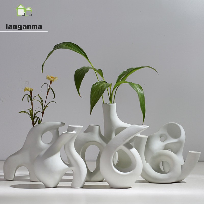 Bình hoa bằng gốm kiểu dáng nghệ thuật phong cách Bắc Âu tối giản trang trí phòng khách