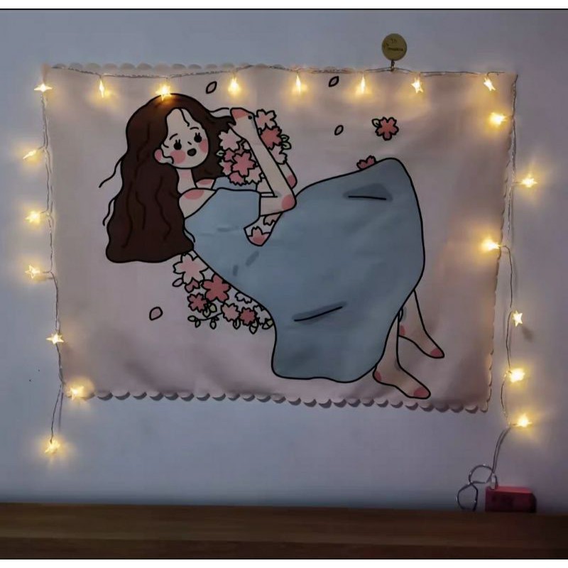 Tv4 tranh thảm vải treo tường cô gái hoạt hình 2mx1m5