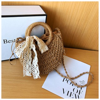 TÚI CÓI BÁN NGUYỆT VINTAGE SIÊU XINH-túi cói đeo vai, túi cói thắt nơ ,túi cói đi biển,chất liệu tự nhiên