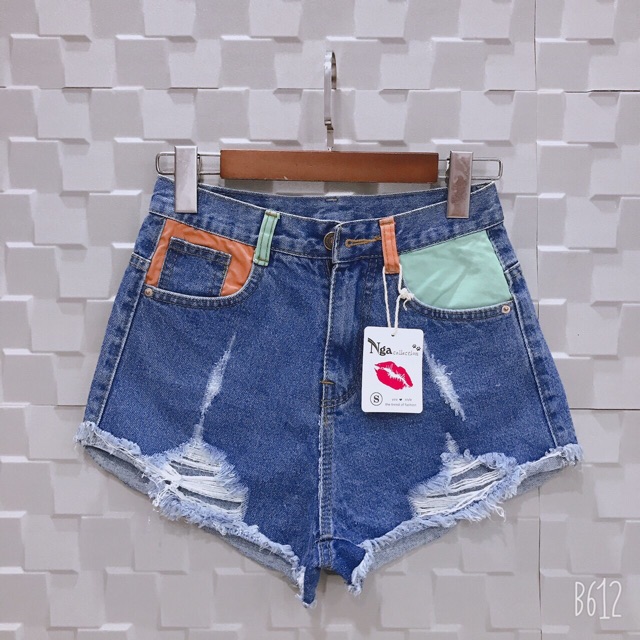 Quần short jeans pha màu