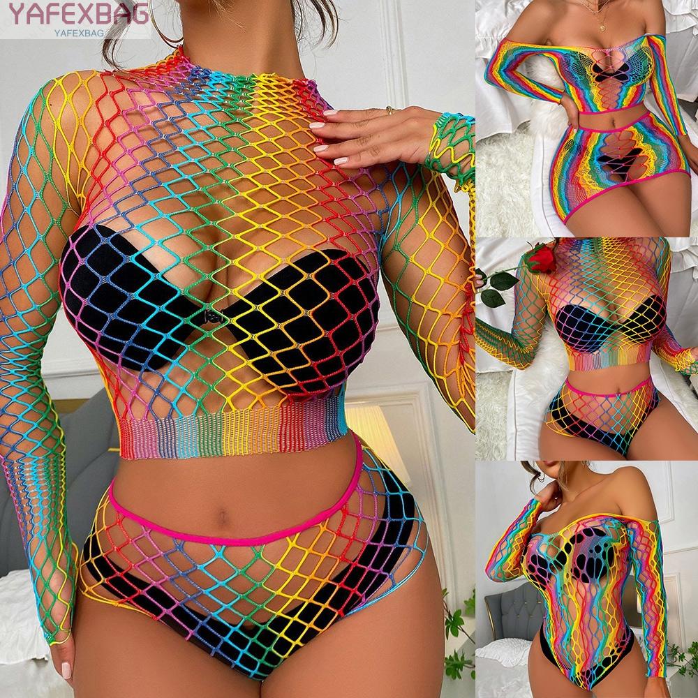 Womens Sexy Fishnet Dress Bodysuit Thong Set Hollow Out See-through Lingerie