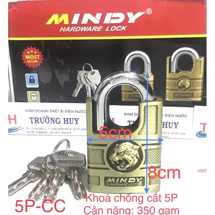 Khoá thau đồng giã cổ bấm chống cắt 50 - 60 mm hiệu Mindy - Bảo hành 6 tháng