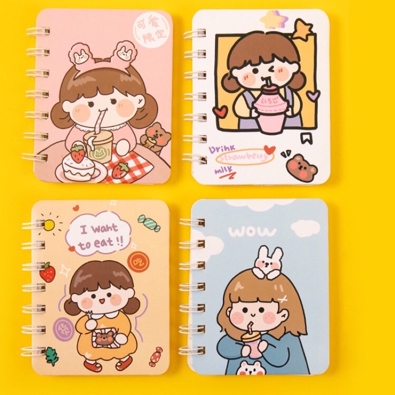 Sổ tay mini gáy lò xo A7 in hình họa tiết dễ thương